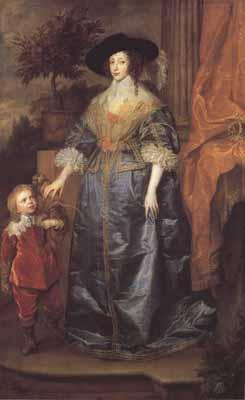 Anthony Van Dyck Portrait of queen henrietta maria with sir jeffrey hudson (mk03) Sweden oil painting art